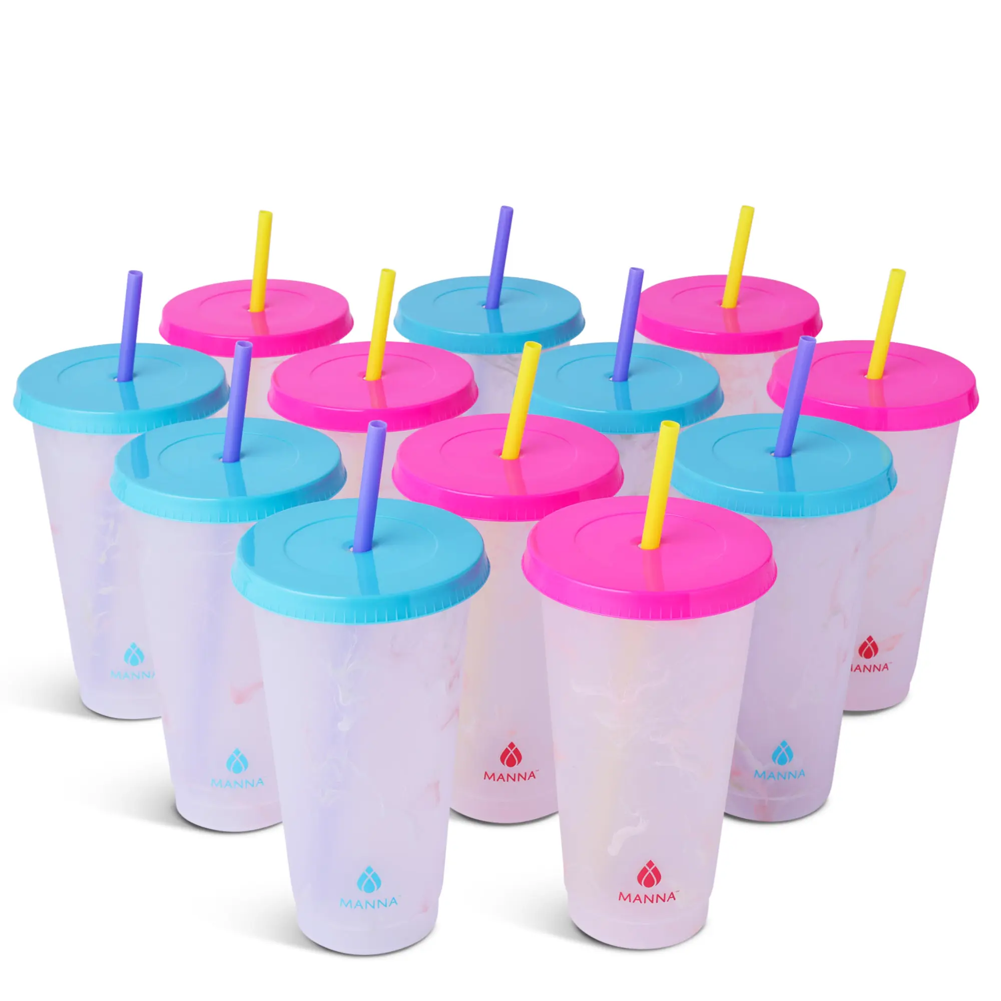 24-Piece Marble Color-Changing 24oz Plastic Tumbler Set with Lid - Portable Drinkware Bottle, Washable Cups for Easy Care, Unisex Adult Reusable Cold Mugs, Kitchenware for Daily Use