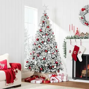 Best Choice 5-Foot Non-Illuminated Snowflake Plush Pine Tree with Metal Stand Easy Assembly Flexible Branches DIY Option Christmas Decorations Hanging Ornaments for Home Office Set