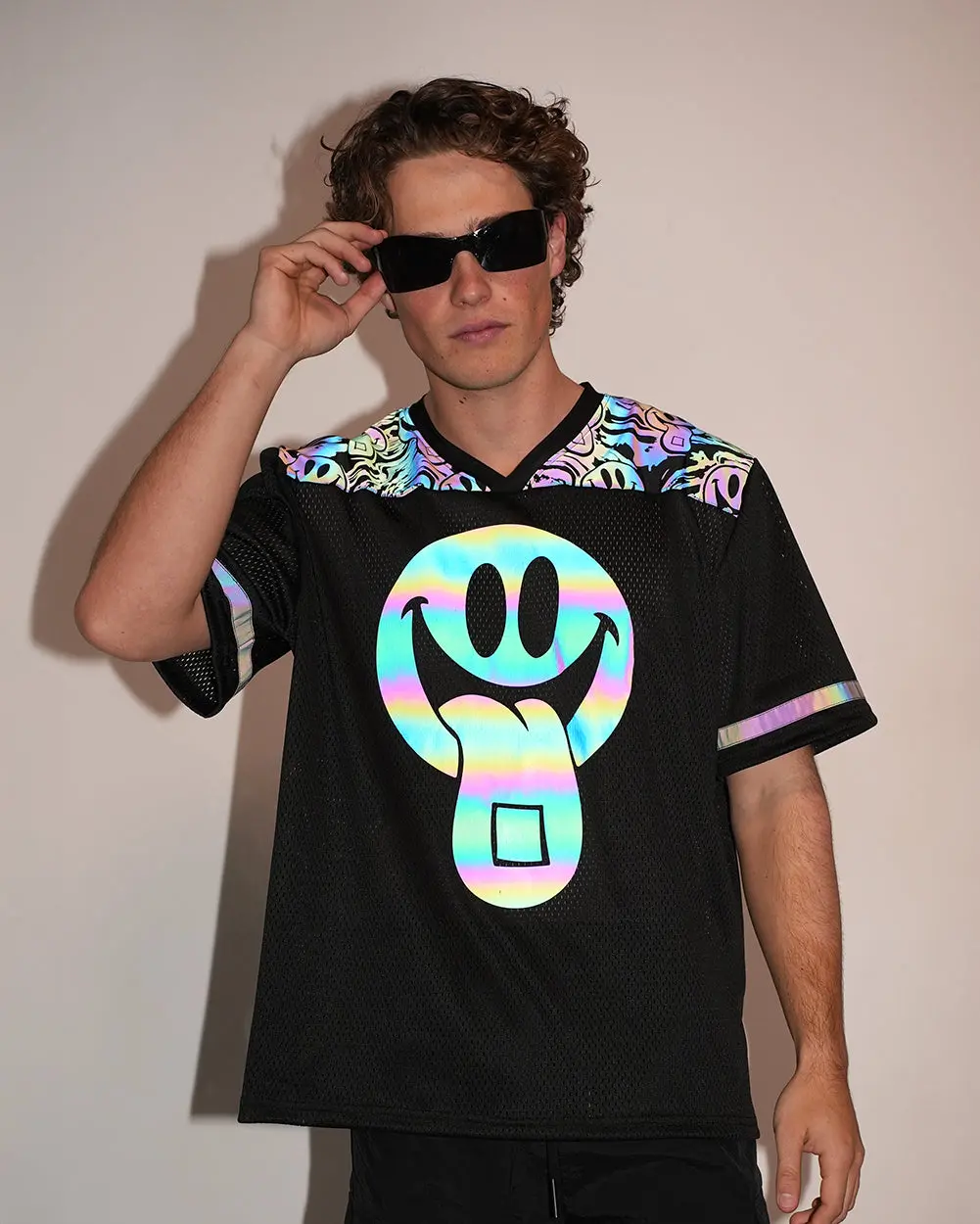 Men's Oversized Original Breathable Flash Rainbow Reflective Happy Hour Casual Jersey T-Shirt - Menswear Top
