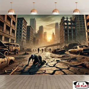 2D Flat Banner 1pc, Apocalyptic Zombie Rampage Photography Backdrop Banner - Durable Indoor/Outdoor Banner Horror Theme Parties, Studio Props, Halloween & Birthday Decorations - No Electricity Needed, Postapocalypti
