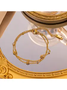 1pc Stainless Steel Daisy Double-Layer Bracelet  Elegant & Cute Gold-Tone Flower Charm Bangle with Secure Lobster Clasp, Everyday Jewelry Gift for Women, Twisted Rope Design