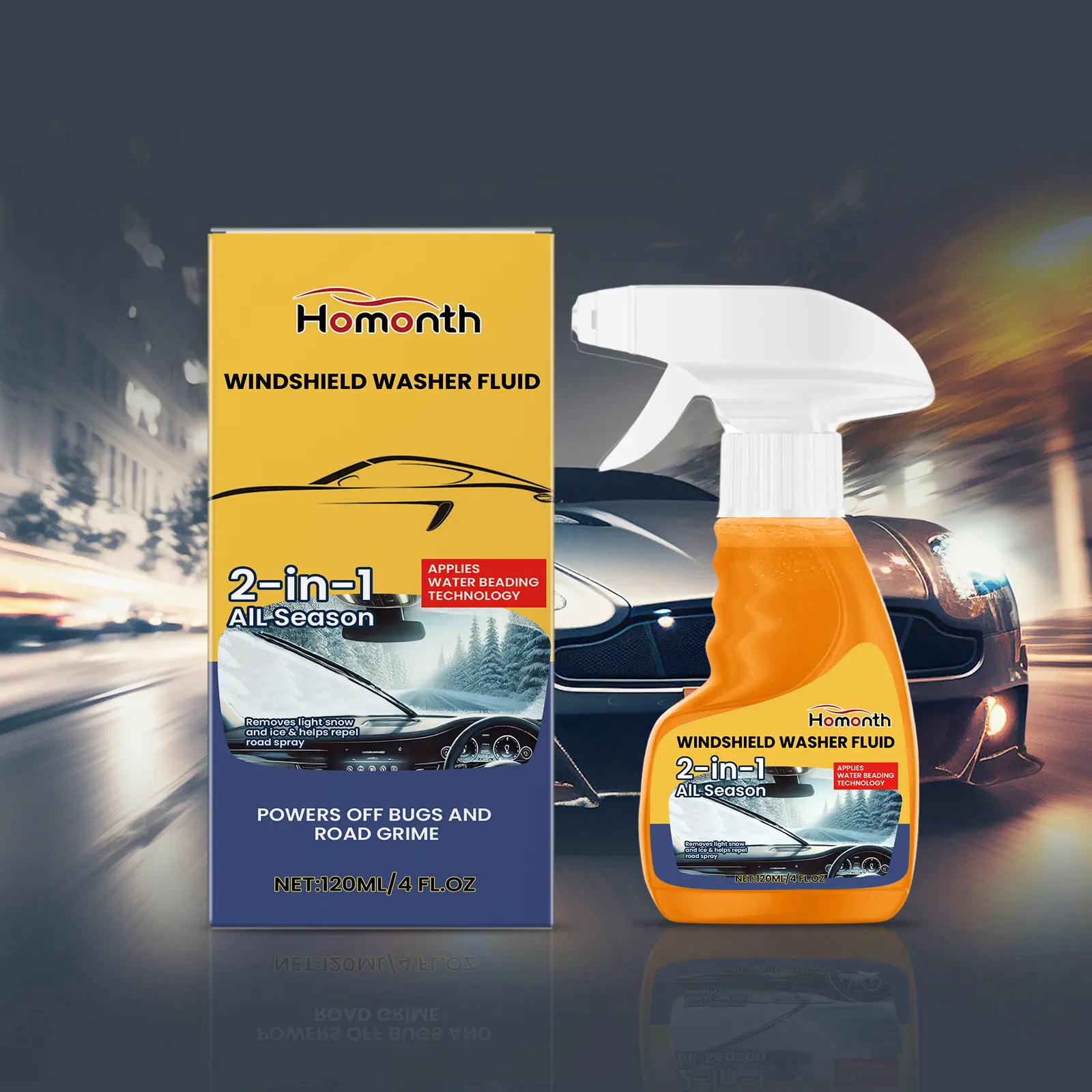 HOMONTH Windshield Washer Fluid - Highly Efficient Formula for Various Climates, Effective Ice & Snow Removal, Significantly Improves Vision & Driving Safety