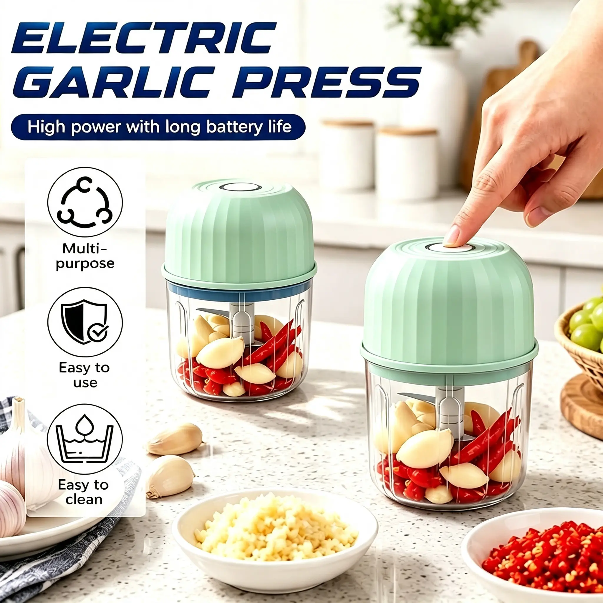 Portable Electric Food Chopper, Mini Electric Garlic Maser, Small Food Processor, USB Rechargeable Vegetable Chopper, Suitable For Stirring Vegetables, Mashed Garlic, Peppers, Carrots, Etc.
