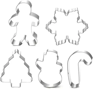 Christmas Cookie Cutter Set - 5 Piece Holiday Cookies Molds - Snowman, Christmas Tree, Gingerbread Man, Candy Cane, Snowflake