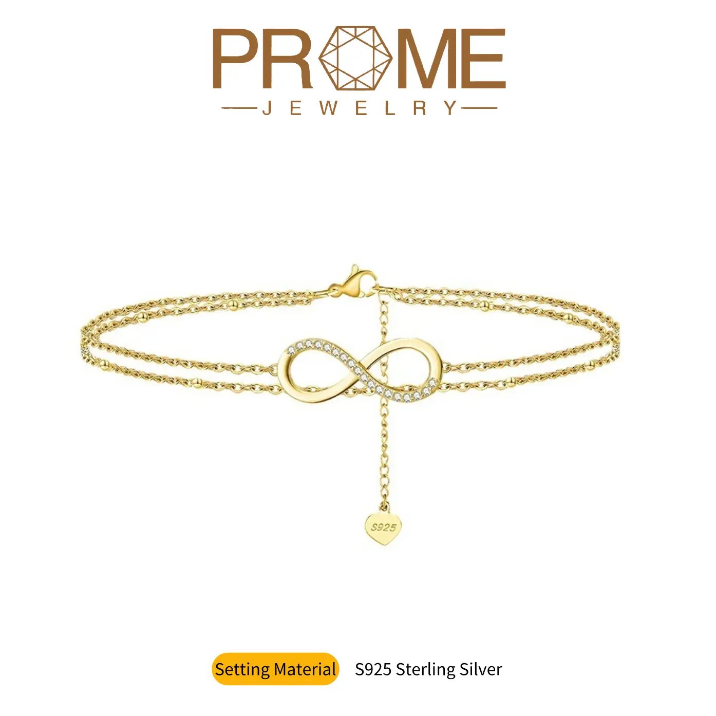 (SA005)S925 Sterling Silver Double-Layer Infinity Anklet Adjustable Length Elegant & Versatile Design Perfect Gift for Women