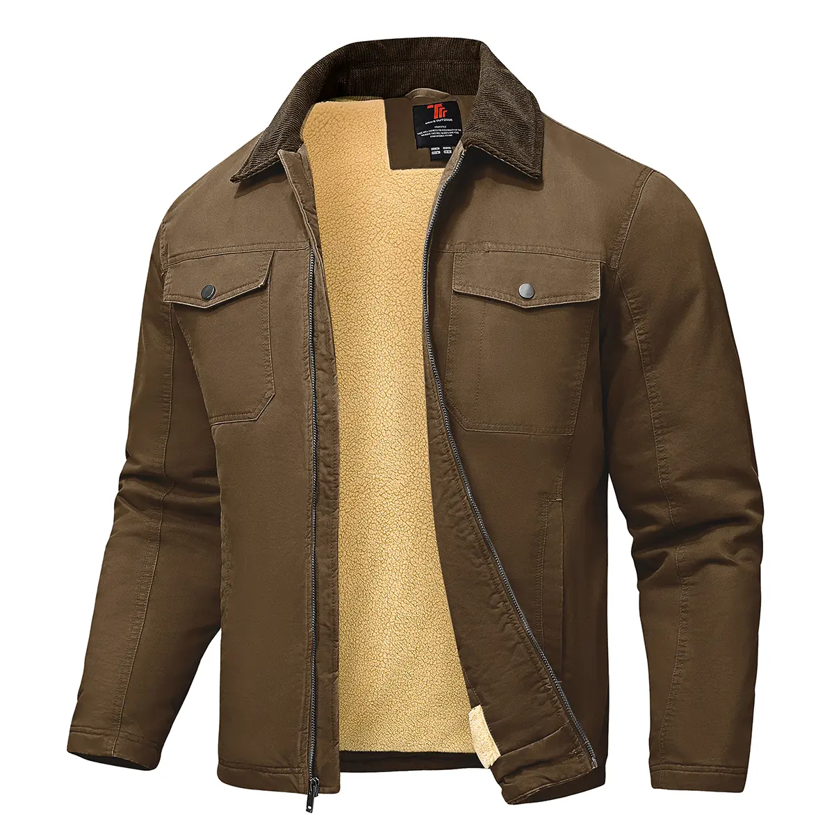 GOPUNE Men's Winter Canvas Jacket Thick Sherpa Fleece Lined Trucker Work Utility 5 Pockets Cotton Warm