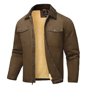 GOPUNE Men's Winter Canvas Jacket Thick Sherpa Fleece Lined Trucker Work Utility 5 Pockets Cotton Warm