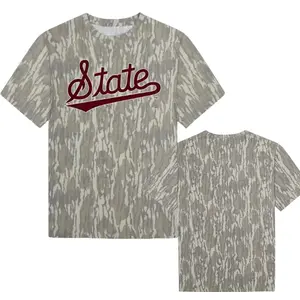 Red Mississippi State Script Camo Tee 3D, Classic Collegiate Logo on Hunting Camo, Gift for Him, for Dad, T Shirt 3D Camo, Style T Shirt 3D Camo