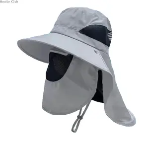 Men’s UV Protection Bucket Hat with Face & Neck Flap, Wide Brim Breathable Boonie Hat, Anti-UV Sun Cap for Fishing Hiking Camping Outdoor Work, Lightweight Summer Safari Hat with Neck Cover