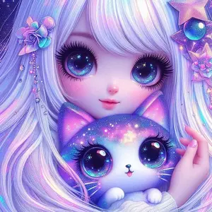 5D DIY Diamond Painting Kit, Cartoon Cat Mosaic Art Set, Full Round Drill DIY Home Decor Gift, Ages 13 and Up, Diamond Art Tools