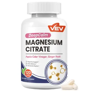 VEV Magnesium Citrate Capsules – Citrate with Apple Cider Vinegar & Ginger for Gentle Digestive Support & Muscle Function – 120 Vegan Capsules
