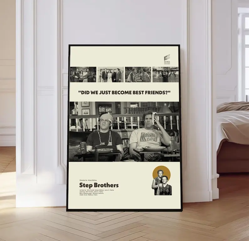 Step Brothers Poster, Step Brothers Movie Poster, Mid century Art, Retro Modern Poster, Black And White Poster, Vintage Poster, Gift for him