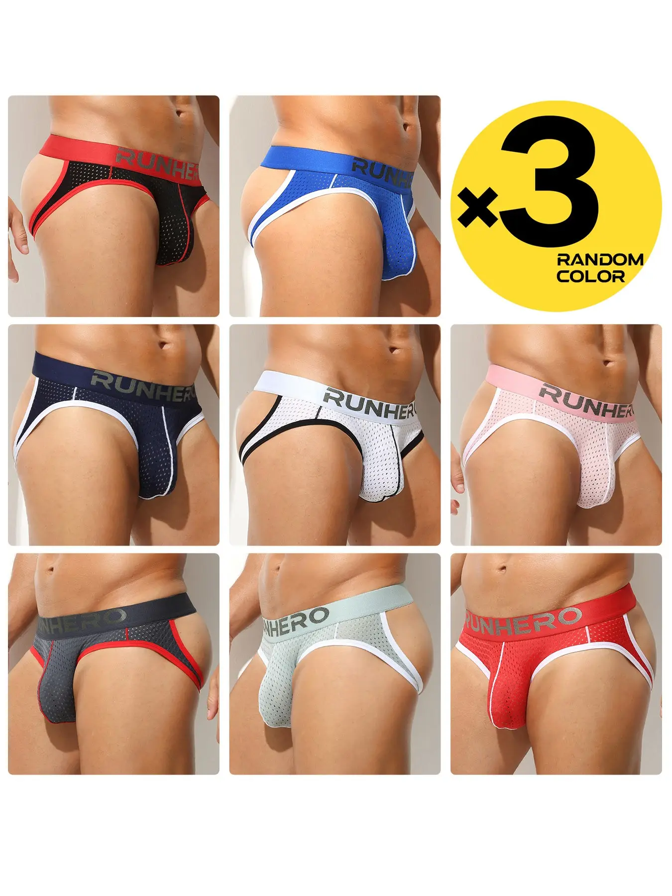 2/3/4 Pcs Random Color Men's Solid Narrow-Waist Double Thong, Dual Back Straps & Hollow Hip-Lifting, Breathable Mesh, Bikini Style, Versatile for Sports, Fitness & Daily Home Wear, Stretchy Underwear