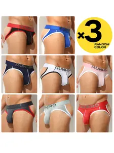 2/3/4 Pcs Random Color Men's Solid Narrow-Waist Double Thong, Dual Back Straps & Hollow Hip-Lifting, Breathable Mesh, Bikini Style, Versatile for Sports, Fitness & Daily Home Wear, Stretchy Underwear