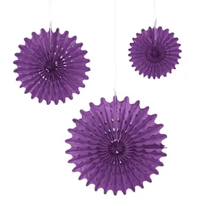 8" - 16" Purple Hanging Paper Fans - 12 Pc.