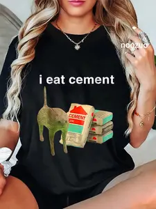 100% Cotton I Eat Cement Cursed Cat Funny Oddly Specific Dank Meme T-Shirt