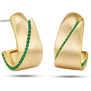 SNGIA 18K Gold Plated Half Hoop Stud Earrings with Green CZ for Women Modern Design Secure Closure Elegant Finish