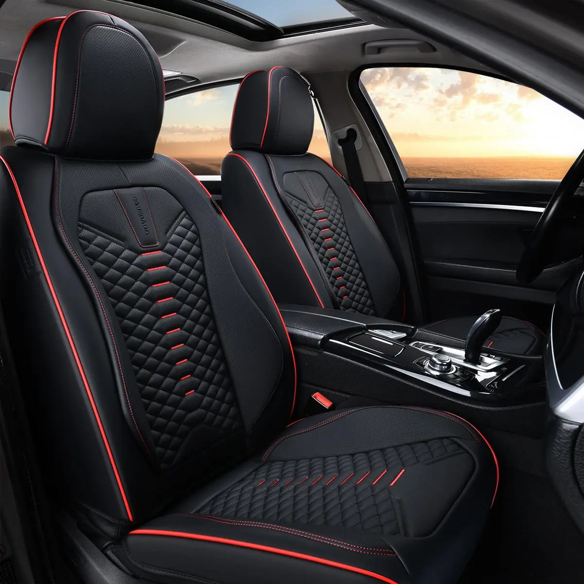 【Coverado D-8846】Universal Fit 5-Seater PU Leather napa leath stylish upgrade Car Seat Cover - Auto Sedan Seat Cover Full Set Front & Rear Water Resistant  Car Interior Accessories Black Friday Deal Car Decals