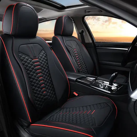 【Coverado D-8846】Universal Fit 5-Seater Car Seat Covers Full Set - Waterproof PU Napa Leather, Modern Solid Color 3D Design, All Seasons Auto Interior Decor, Auto Fashion Car Transformation Clean Ride Accessory
