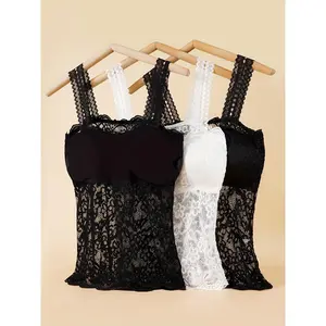 3pcs Sexy Lace Women's Camisoles with Chest Pads, Medium Length, Suitable for Summer, Inner or Outer Garment