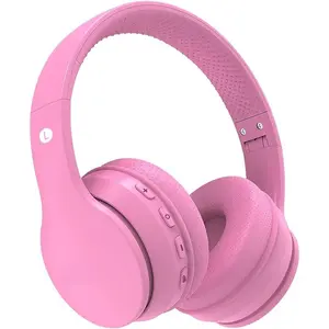 F-HPS08  Headphones Bluetooth 5.4 Wireless 68H Play Time Volume Limit 85/94dB Over-Ear Foldable Headset,Type-C Fast Charging,with Wired Aux Mic for boys girls Child Pad Tablet Pink
