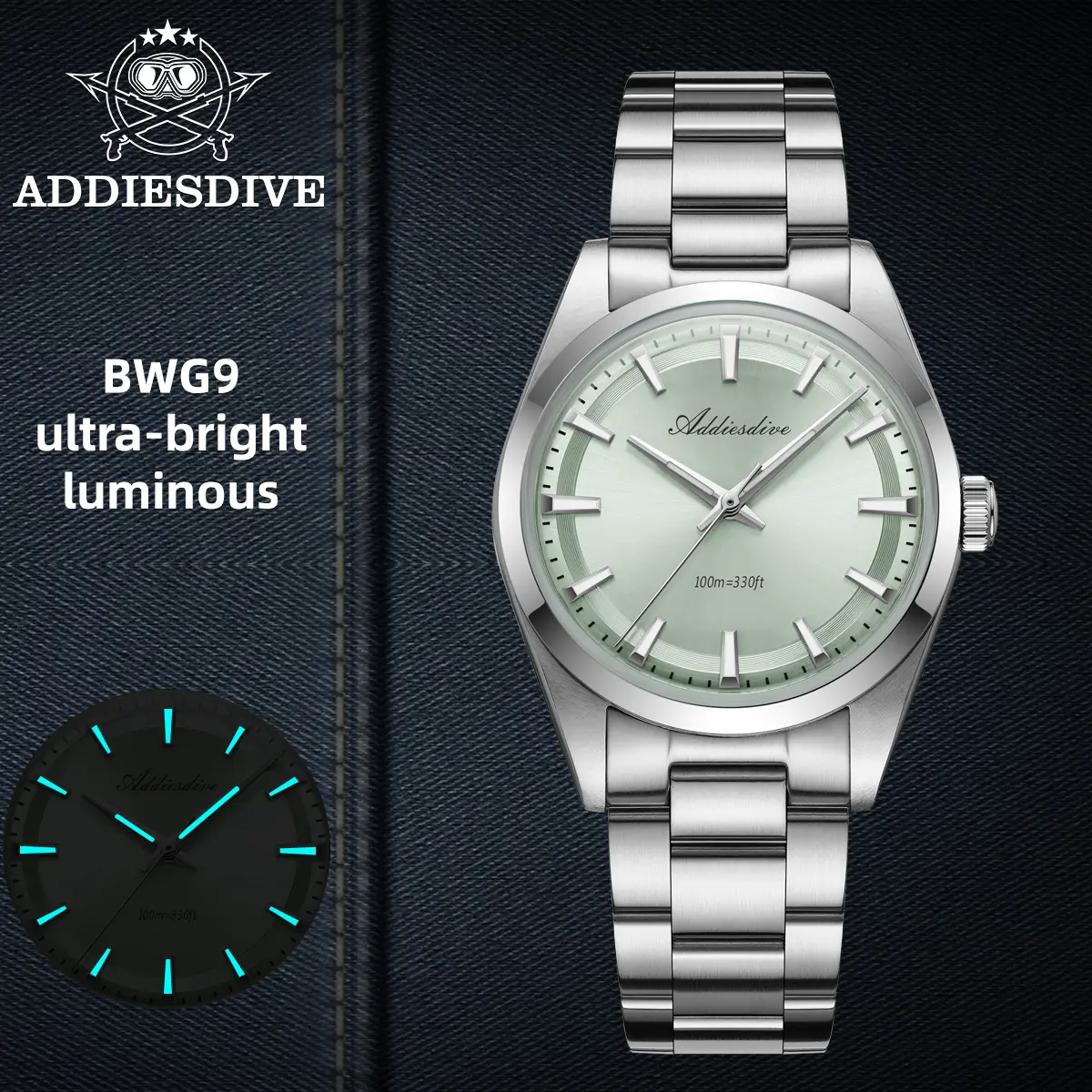 (Clearance Sale) ADDIESDIVE Quartz Fashion Men's Watches Luxury Business Casual Watches for Men - 36mm Mint Green Dial Waterproof Super Luminous Stainless Steel Watch