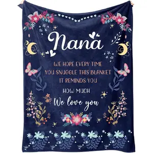 Nana Gifts on Christmas, Nana Birthday Gifts from Grandchildren, Flower Blankets for Nana, Gifts for Nana Grandma on Mothers Day Xmas, Soft Flannel Blankets 50" x 60" (Navy Blue)