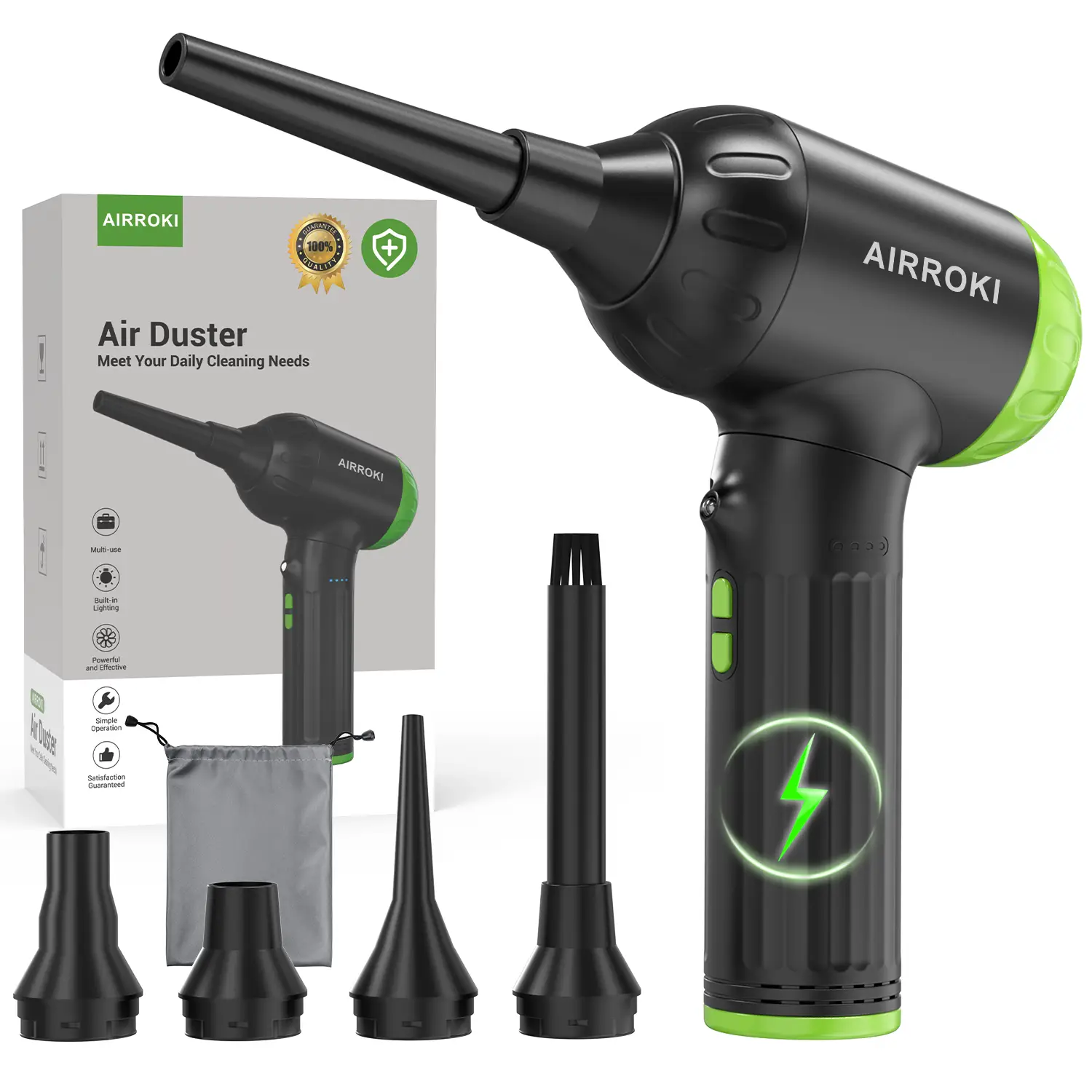 Electric Compressed Air Duster for PC - 90000 RPM Powerful Rechargeable Compressed Air Cleaning Blower with LED Light, Suitable for Laptops, Keyboards