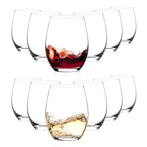 [12 pcs]Stemless Wine Glasses-15oz, Smooth Rim Standard Wine Glass, Clear Drinking Glasses, for Red, White Wine, Dishwasher Safe Drinkware wineglass stemless wineglass