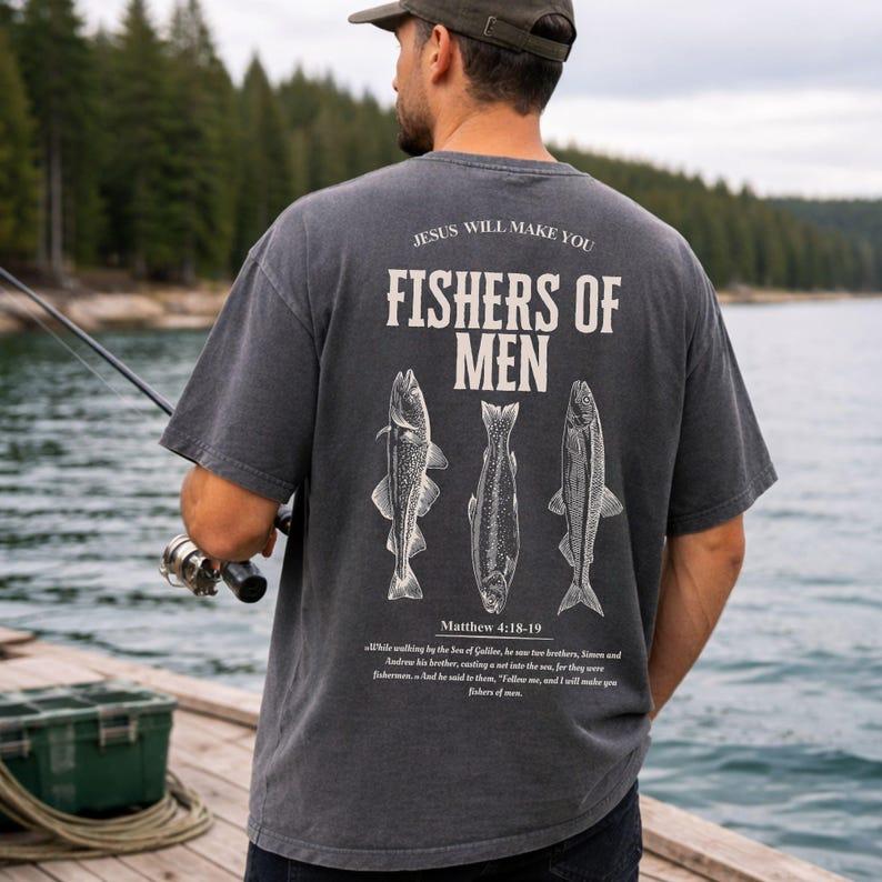 Comfort Colors Fishers Of Men Shirt Christian Fishing Shirt, Gift Faith Based Fisherman TShirt Jesus Tee For Men Outdoor Gift