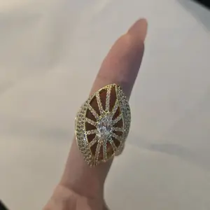 Elegant Gold Tone Sunburst Design Ring for Women with Sparkling Rhinestones