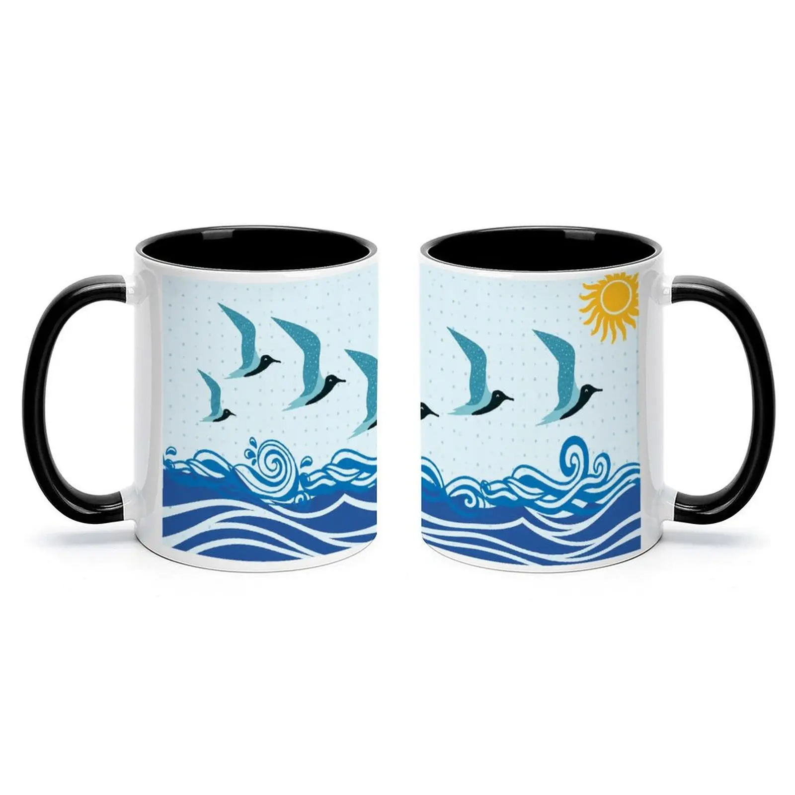 Seagull Flock Bird-Themed Blue Mug - Stylish Kitchenware Drinkware for Daily Coffee Use