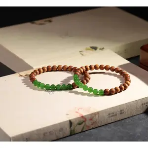 Natural Jade + Sandalwood 6mm Double-strand Beads Bracelet