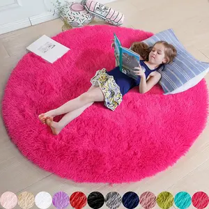 Hot Pink round Rug 4Ft for Girls Bedroom, Fluffy Circle Area Rugs for Kids Room Decor Aesthetic, Shag Plush Fuzzy Furry Carpet for Living Room, Nursery, Dorm, Classroom, Teen, Cute Shaggy Baby Rug