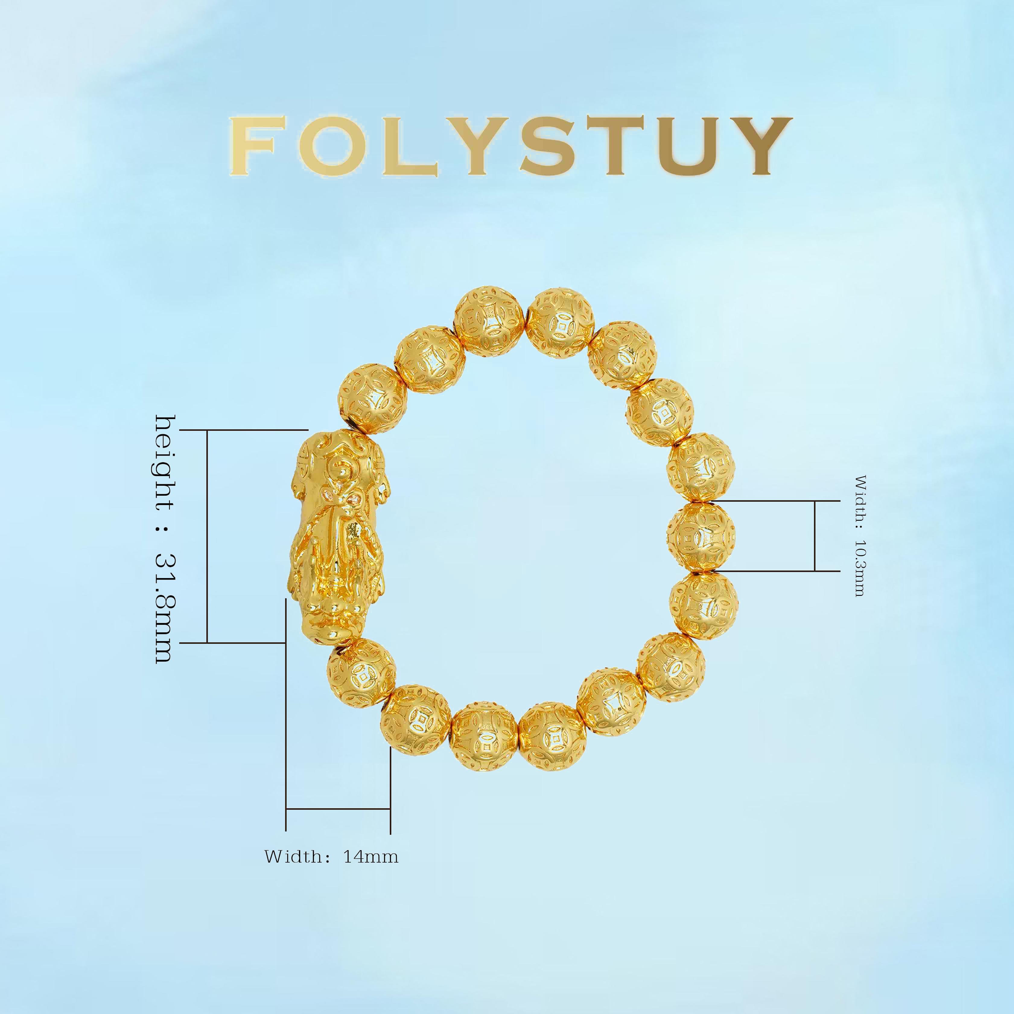 [FOLYSTUY (W178)]Mens Pixiu Carved Bead Bracelet, 0.41" Round Bead with Intricate Engraving, Mythical Creature Design Bangle, Sturdy Statement Wrist Jewelry for Men, Perfect for Everyday Style