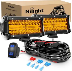 Nilight Led Light Bar 2PCS 6.5 Inch Amber 120W  Flood Combo Waterproof Triple Road Fog Lights with 12V 5Pin Rocker Switch Wiring Harness Kit-2 Lead light pod fog boat rocker switch Truck Automotive  dealsforyoudays, Led Lights Car