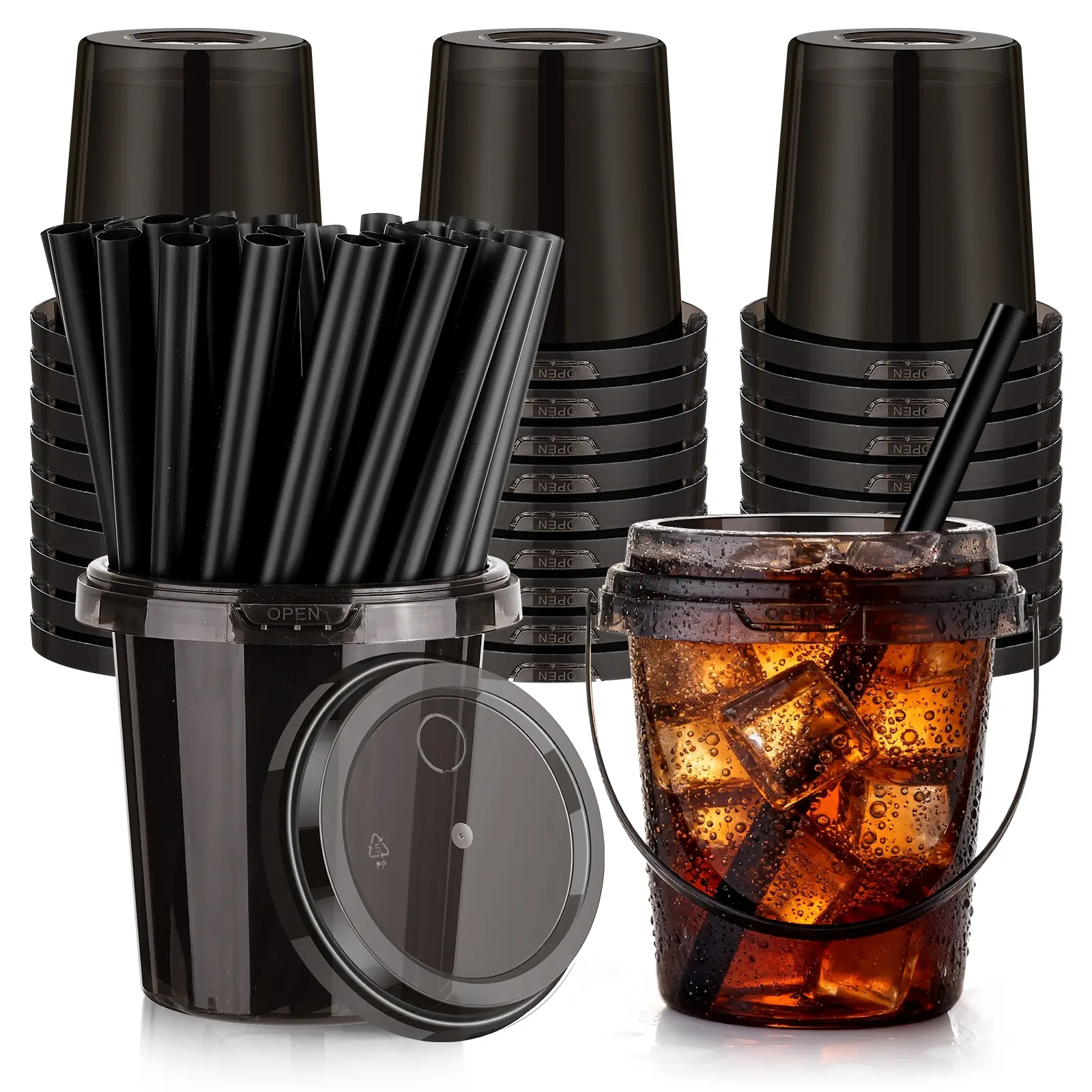 50pcs 24oz black buckets