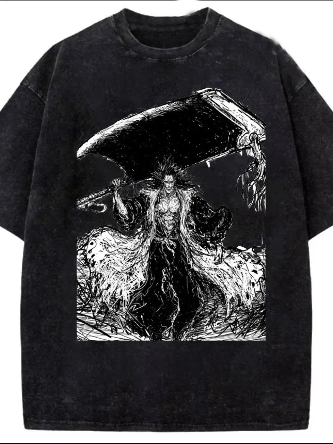 Vintage Washed Style Short Sleeve T-Shirt, Dual-Sided Print Design, Captain of Squad Eleven, Battle-Ready Elements, Casual Fitted Long Top, Streetwear
