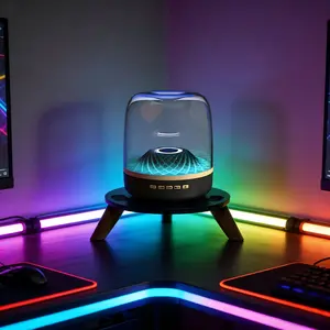 2.0Portable rechargeable Bluetooth soundbar with stand, featuring LED breathing light, subwoofer, high-fidelity stereo surround sound, Dolby bass, large dome speaker, high-resolution audio, RGB lighting - wireless, suitable for indoor and car use.