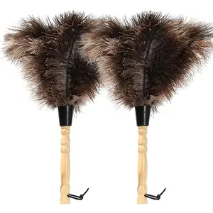 Ostrich  Duster 14 inch  Duster   Genuine Ostrich Feathers with Wooden Handle and   Handheld Ostrich  Duster for Cleaning Supplies