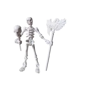 Skeleton Action Figure 1pc, 5.1" Articulated Poseable Skeleton Model with Weapon Accessories, Paintable Figure for Collectors & Desk Decor