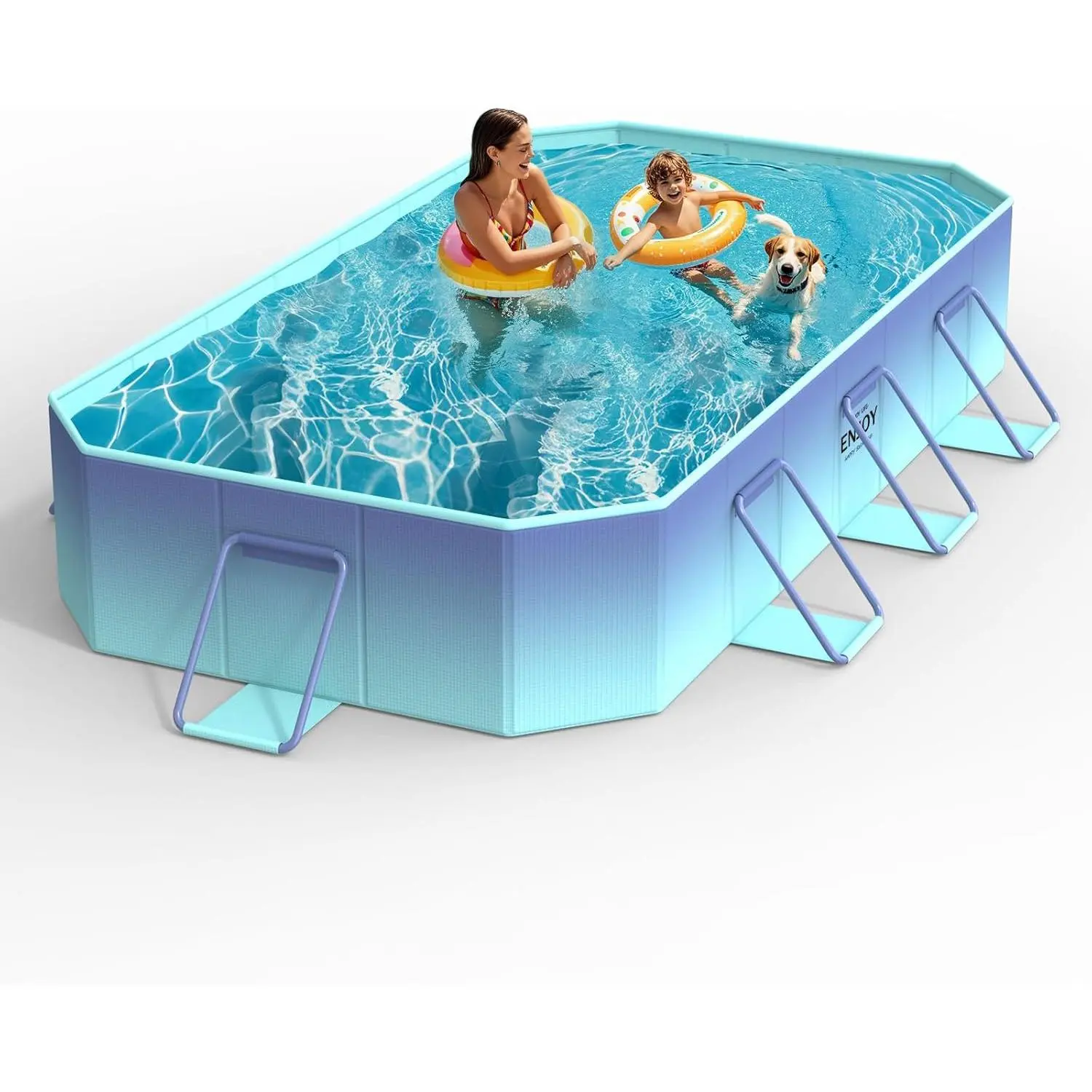 Moko Non-Inflatable Swimming Pool, Portable Kiddie Pool for Kids and Adults, Foldable paddling Pool with Rectangular Metal Above Ground Bracket, Collapsible Kids affordable Pool for Outdoor Garden Backyard Pets Dog Pools,Blue outdoor play sets