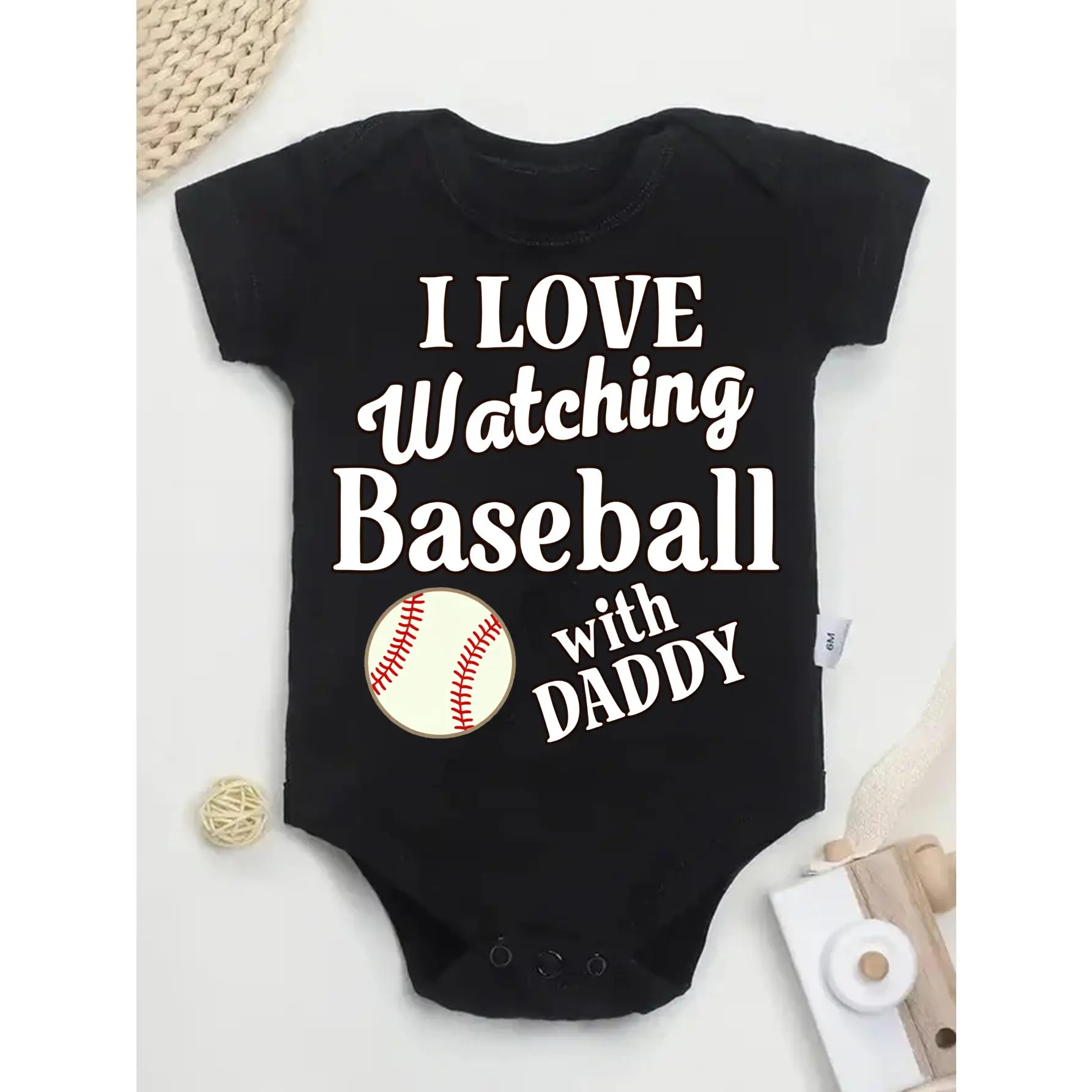 Baby Bodysuit, Toddler-Friendly Unisex 1-Piece with I Love Baseball With Daddy Graphic Print, Soft Cotton, Expandable Shoulders & Snap Closure, 0-12 Months, Toddler-Friendly Unisex Bodysuits & One-Pieces