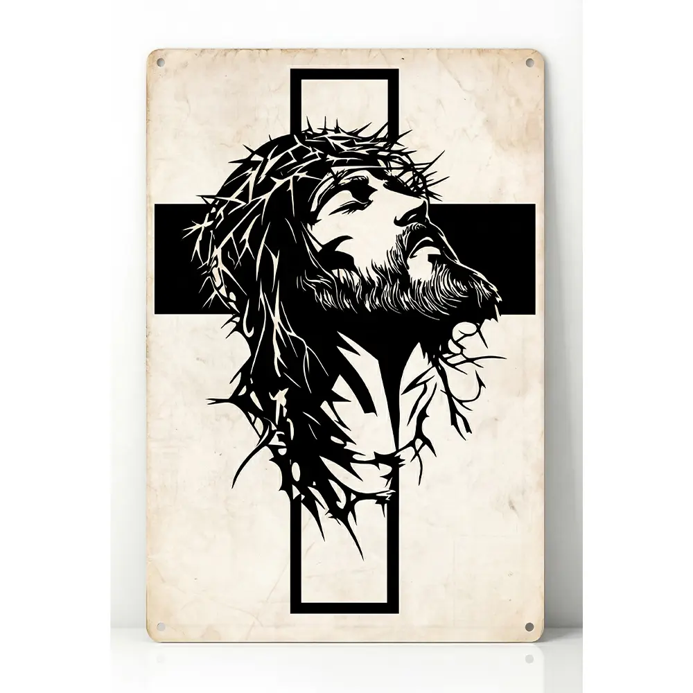 8x12-Inch Minimalist Engraved Detail Aluminium Jesus Portrait Metal Wall Art Sign, Christian Home Decor for Living Rooms, Religious Plaque for Home Supplies