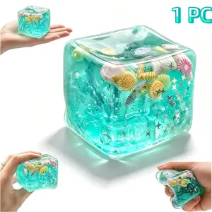 1 pc Ice Cubes Stress Balls,Ice Cubes Marine Shells Squishies Toy,Ice Cube Cube Fidget Toys ,2026 New Squeeze Ice Cube Marine Style Shells,Non-Toxic Squeeze Ball Focus Calm