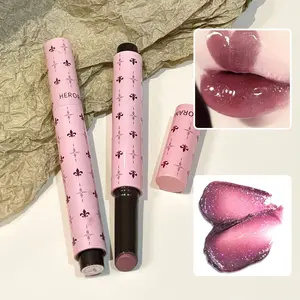 HERORANGE luxury solid lip gloss moisturizing mirror water light film lip gloss cool feeling popular black purple fine flash lip jelly, Hydrating Cosmetic Gloss