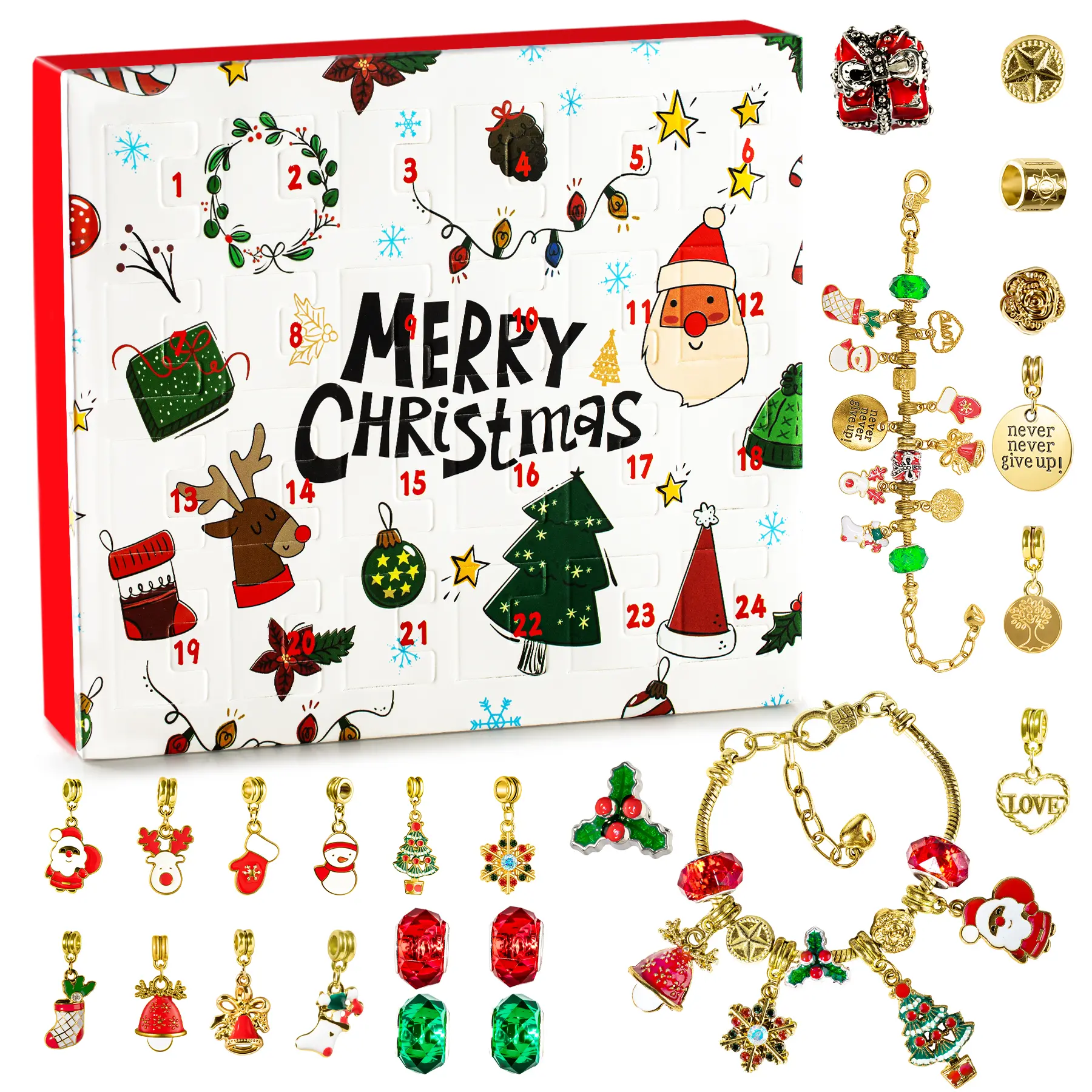 Christmas Advent Calendar Bracelets 2025 for teen Girls, 24 Days Xmas Countdown Calendar DIY Creative Jewelry Charm Making Kit, 22 Charm Beads 2 Bracelets advent calendar for girls Women