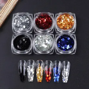 6 Bottle Multi-Color Nail Art Glitter Set, Shiny Hexagon Thin Sequins DIY Nail Accessories, Attractive Design Decorations, Hex Cut Glitter, Nail Art Supplies