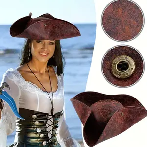 1 PCs Women & Men PU Leather Pirate Hat Sailor Tricorne Fashion Captain Hat Show Dress up Masquerade Cosplay Props White Costume