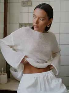 Women's Casual Knitted Sweater, Spring & Fall Base Layer, Thin Lightweight Long Sleeve Top, Semi-Transparent Sexy, Womenswear Knitwear